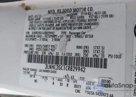 2012 Lincoln Mkz из США, поврежденный, VIN 3LNHL2GC1CR829942